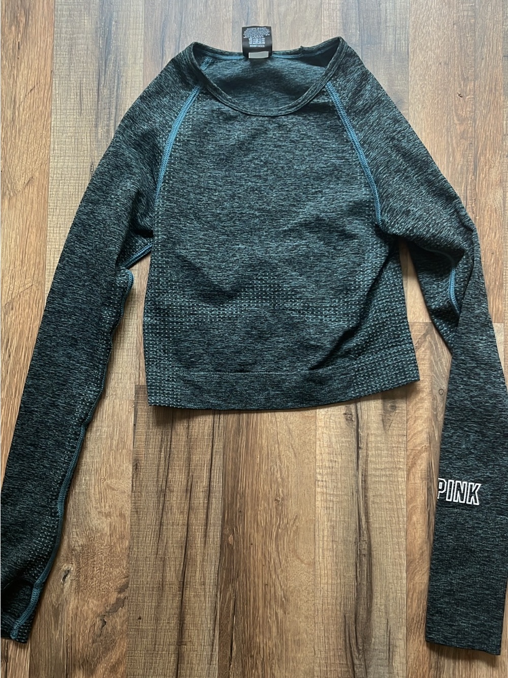 PINK Victoria's Secret Dark Heather Blue Long Sleeve Crop Top
